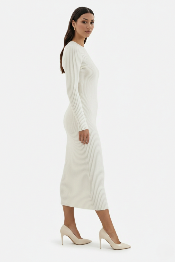 Elise Mode Dames Gebreide Bodycon Midi Jurk