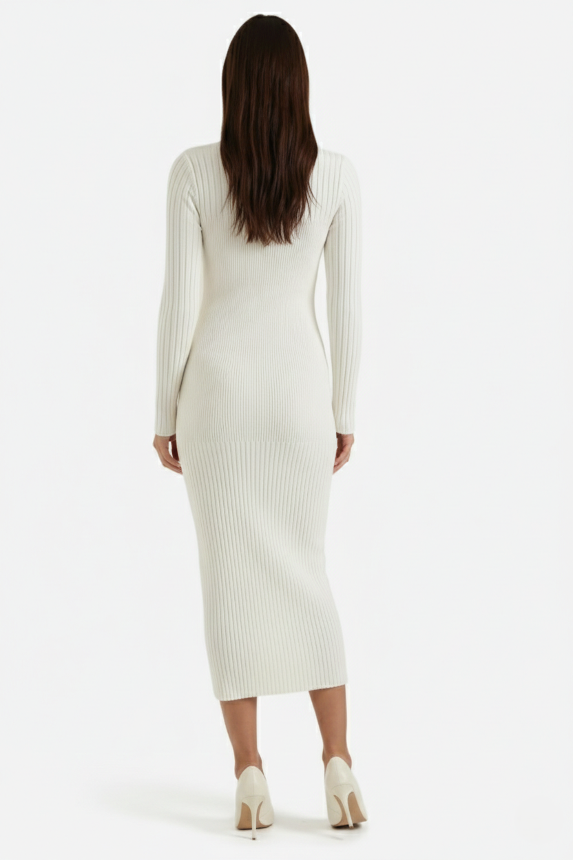Elise Mode Dames Gebreide Bodycon Midi Jurk