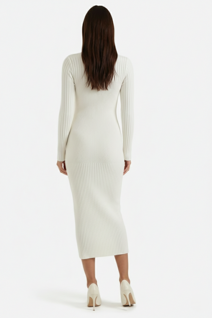 Elise Mode Dames Gebreide Bodycon Midi Jurk
