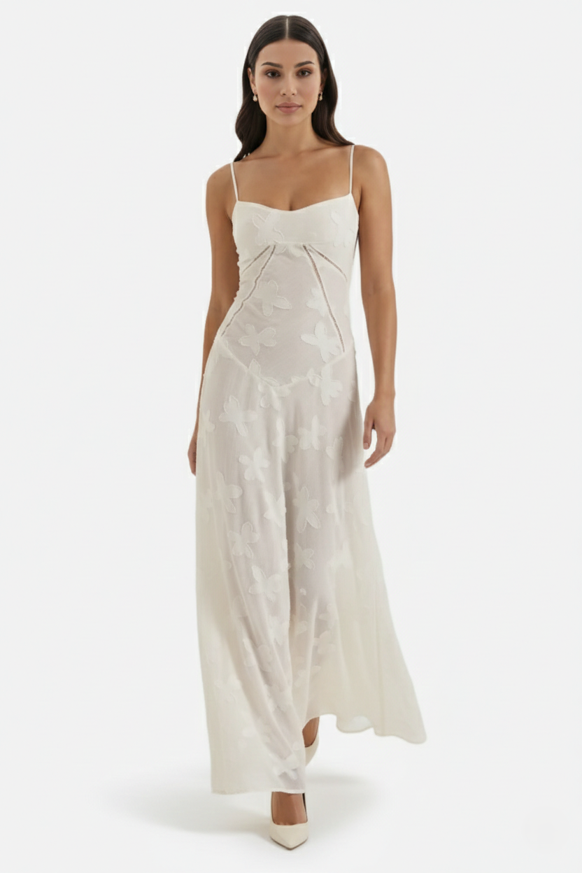 EliseMode Bloemen Slip Maxi Jurk in White