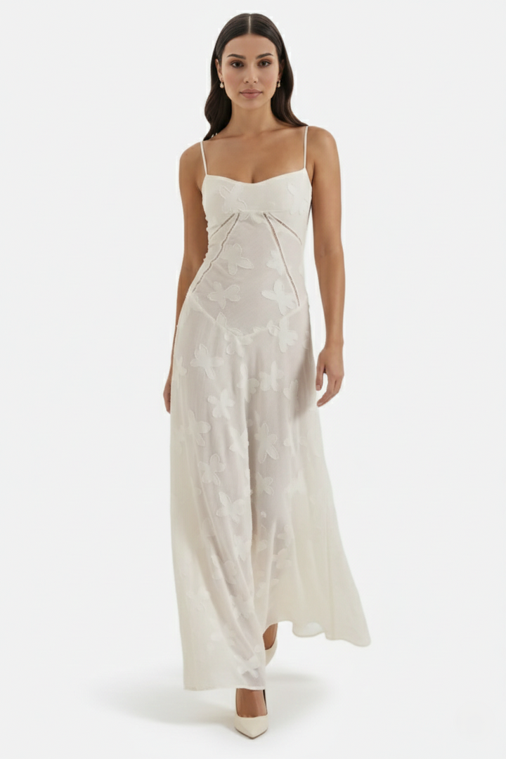 EliseMode Bloemen Slip Maxi Jurk in White