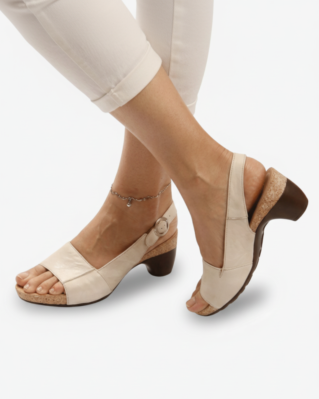 EliseMode Dames Kitten Heel Slingback Open Neus Sandalen in Wit