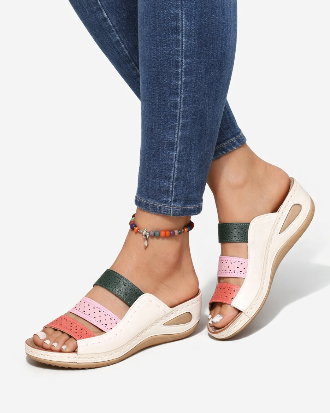 EliseMode Dames Sleehak Slippers Multicolor Bandjes