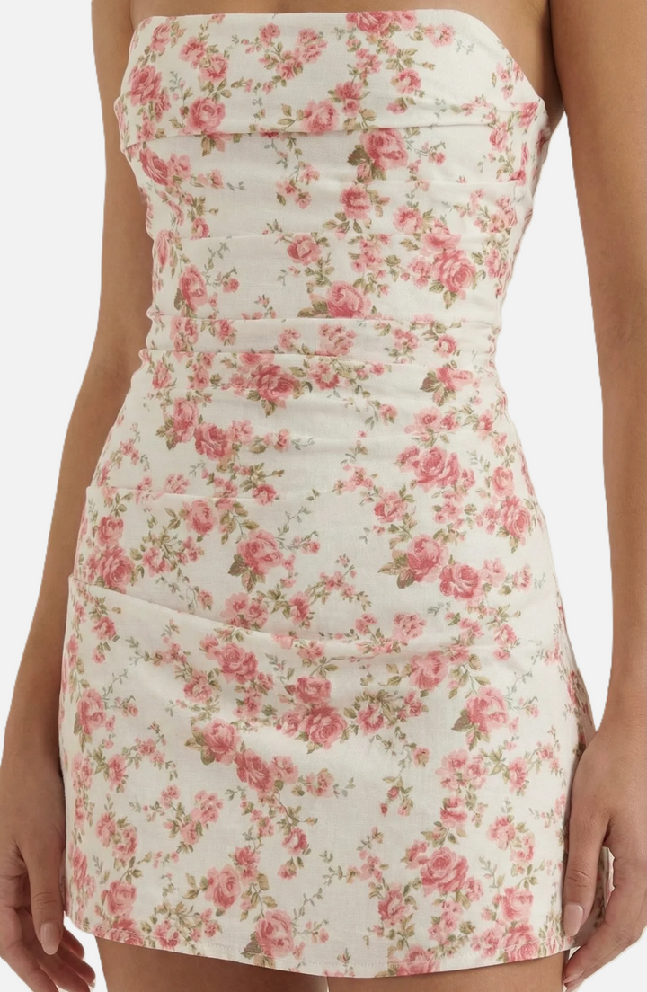 Elise Mode Dames Strapless Mini Jurk Asymmetrisch