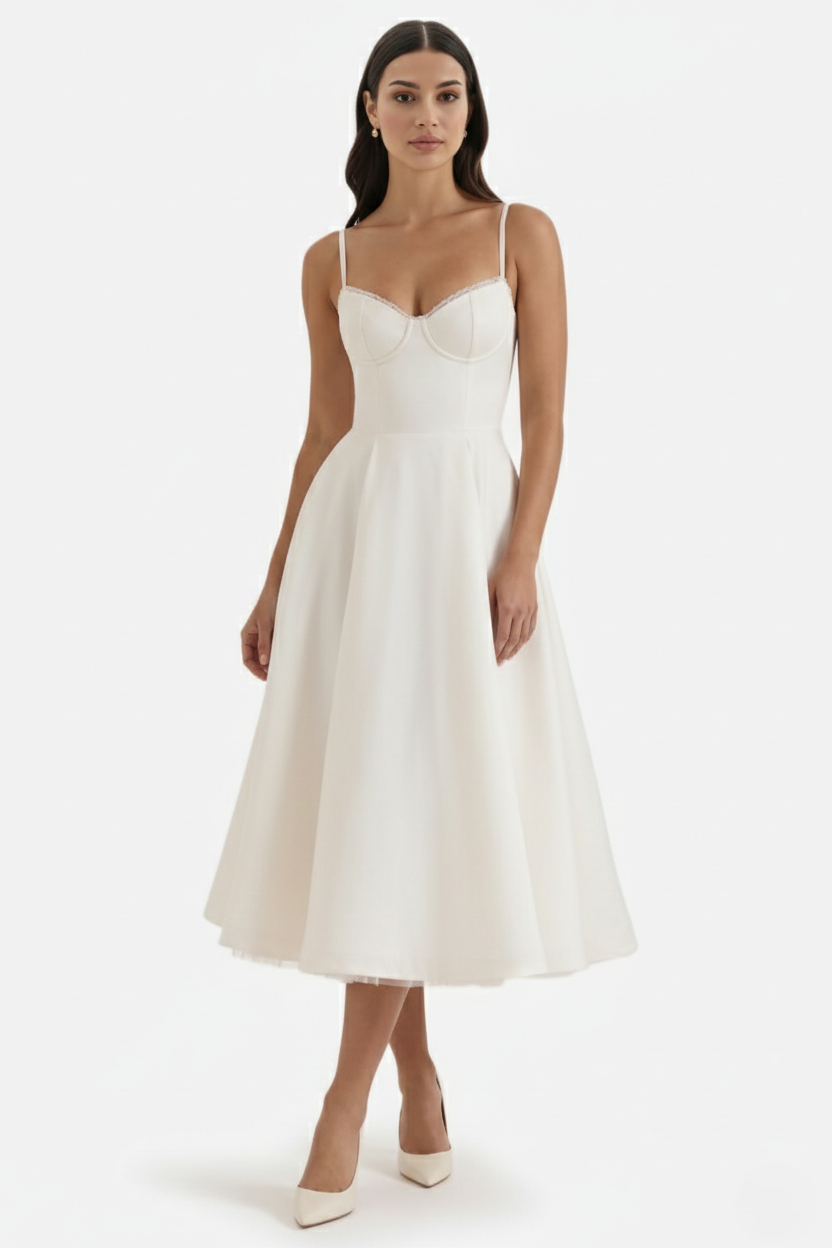 Elise Mode Bustier Midi Jurk in White