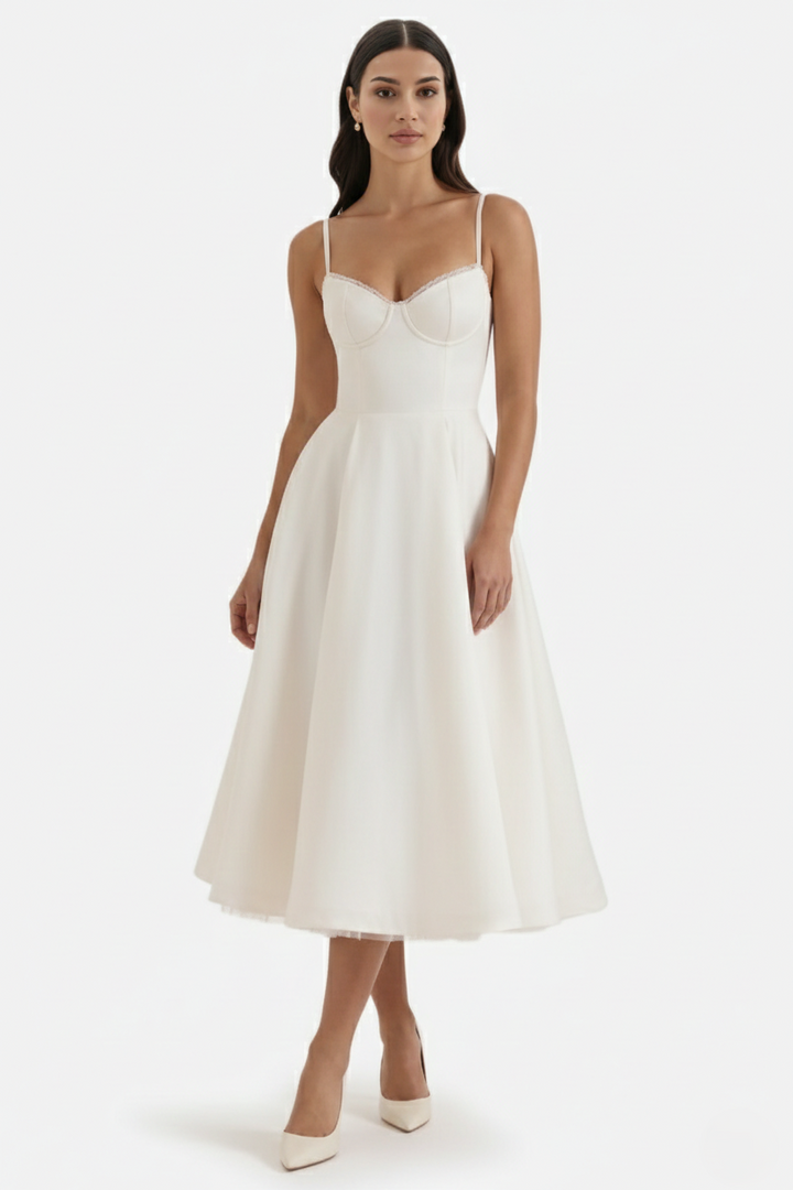 Elise Mode Bustier Midi Jurk in White