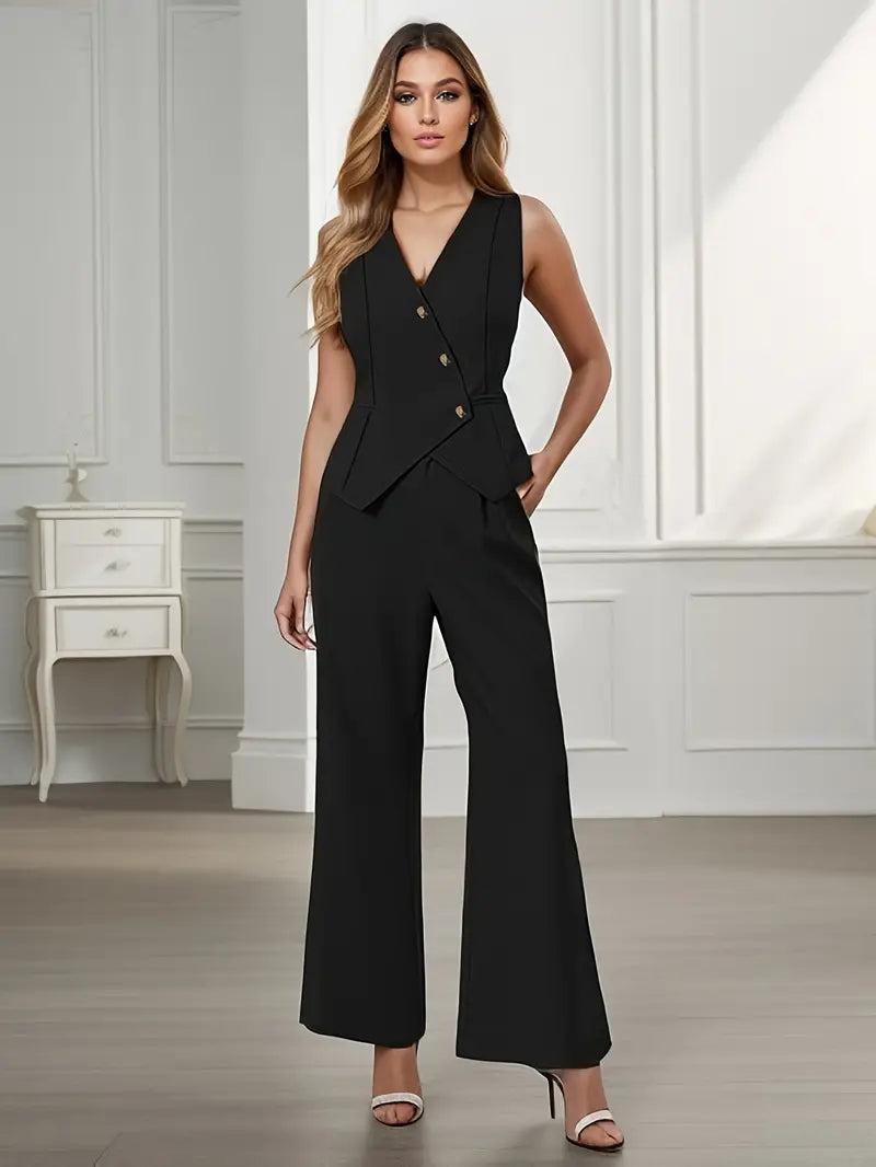Elise Mode Dames Vest Broek Set Getailleerd