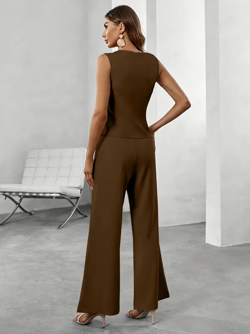 Elise Mode Dames Vest Broek Set Getailleerd