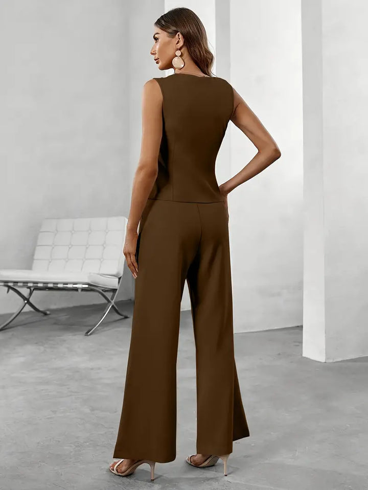 Elise Mode Dames Vest Broek Set Getailleerd