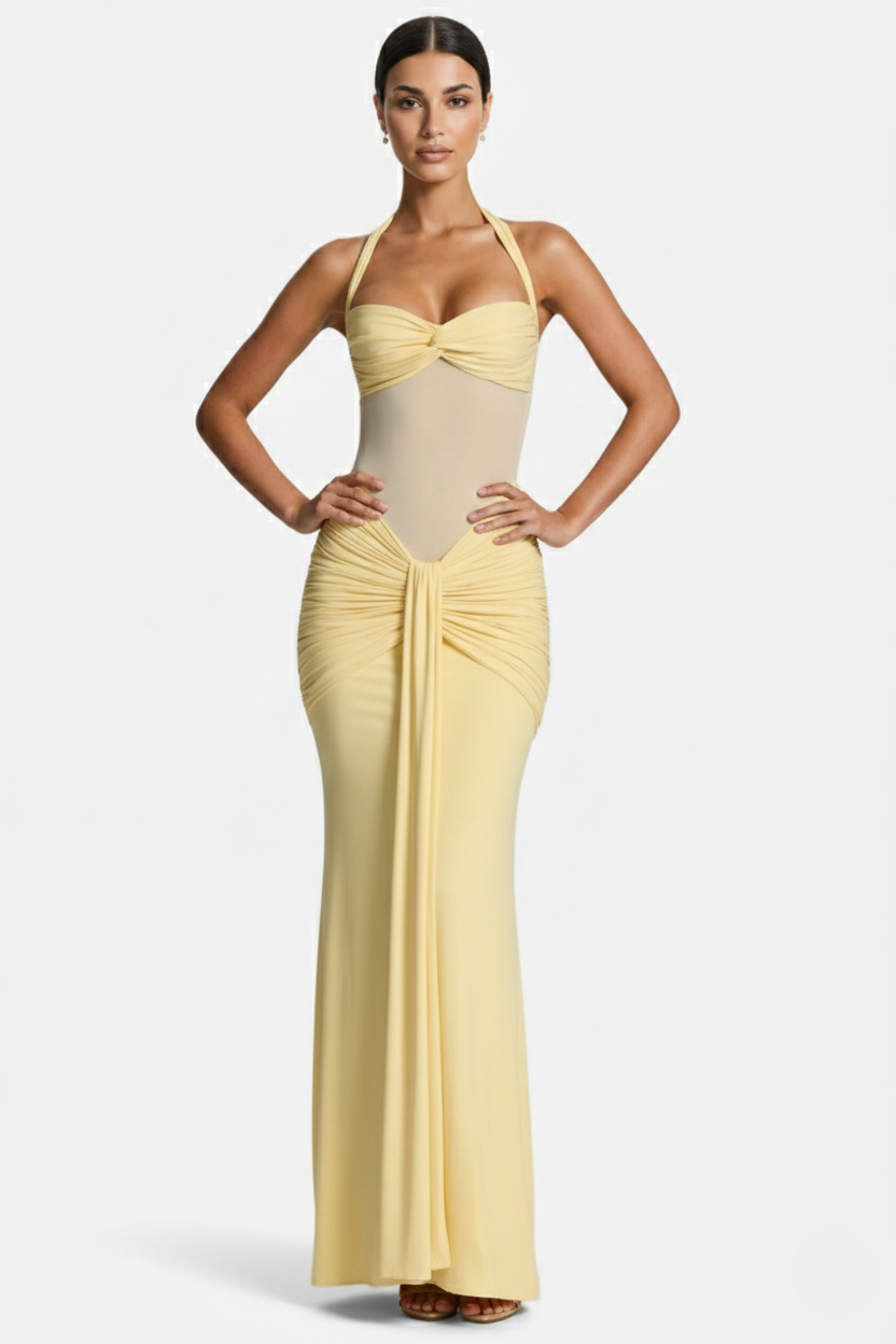 Elise Mode Halter Avondjurk in Yellow