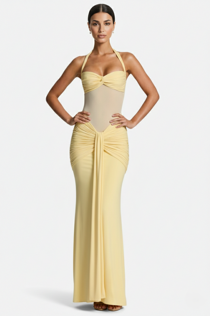 Elise Mode Halter Avondjurk in Yellow