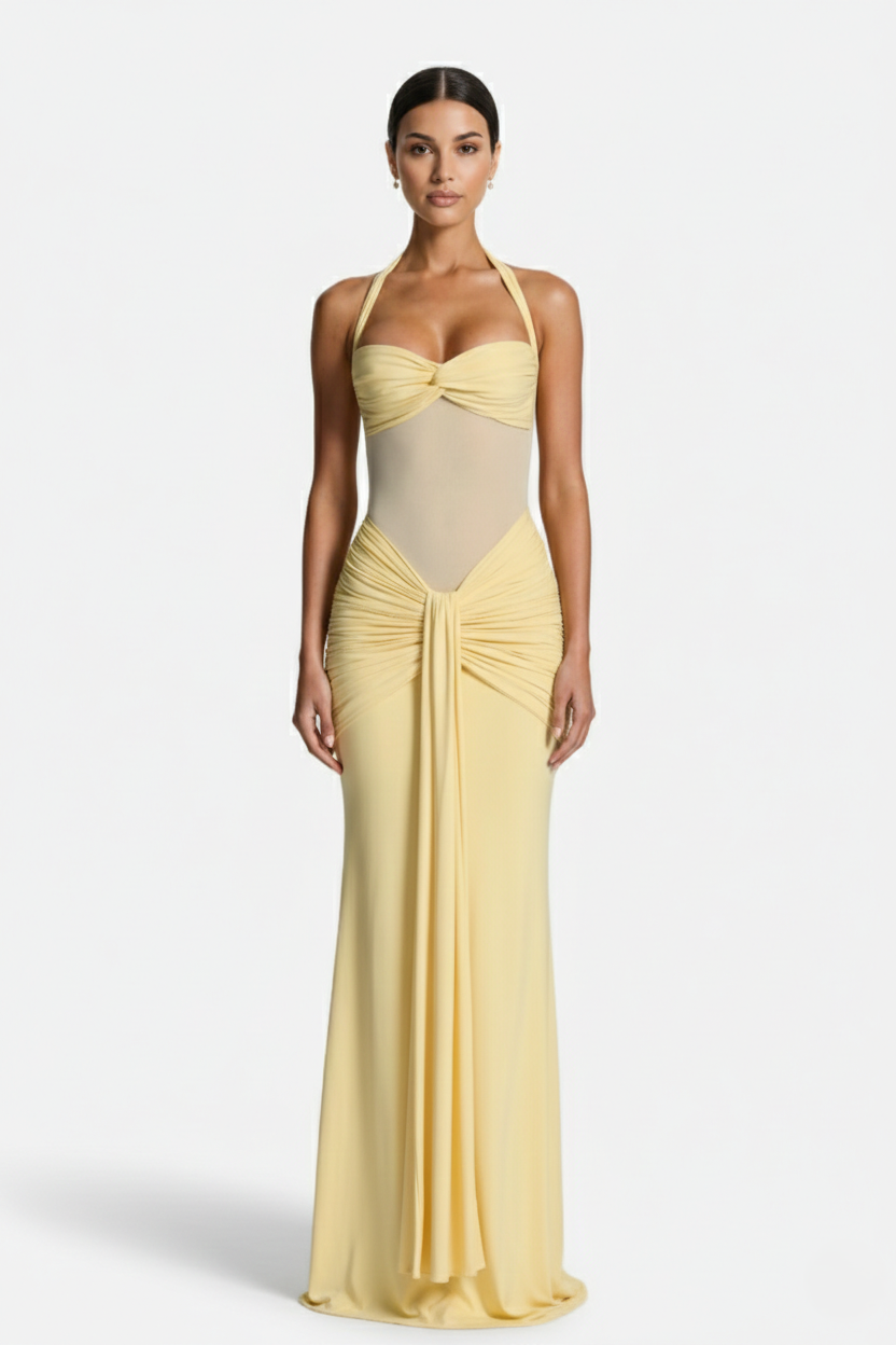 Elise Mode Halter Avondjurk in Yellow