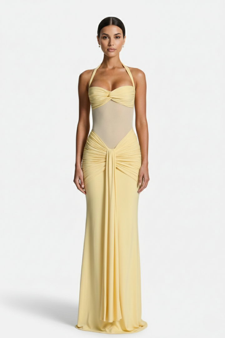 Elise Mode Halter Avondjurk in Yellow
