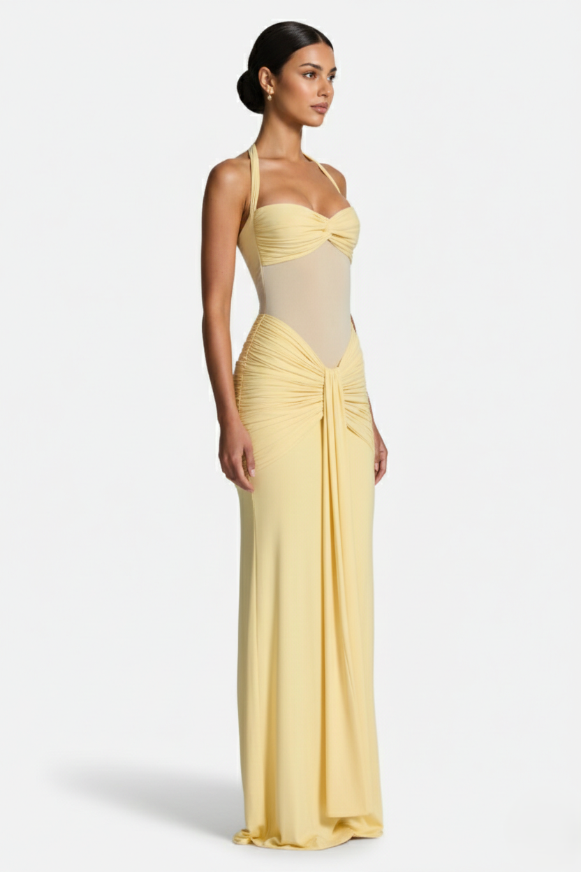 Elise Mode Halter Avondjurk in Yellow