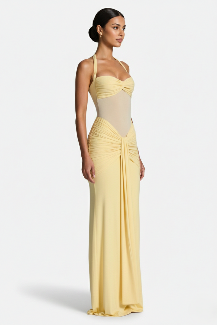 Elise Mode Halter Avondjurk in Yellow