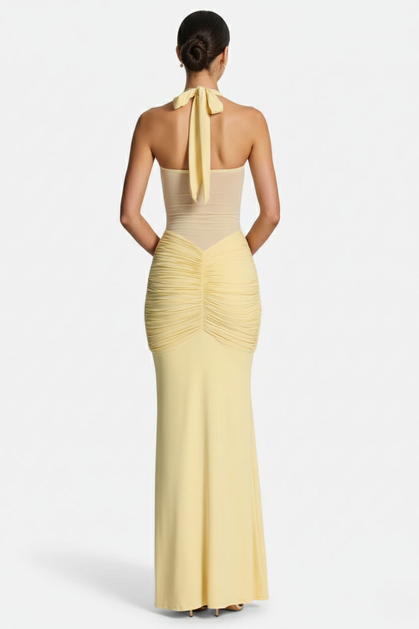 Elise Mode Halter Avondjurk in Yellow