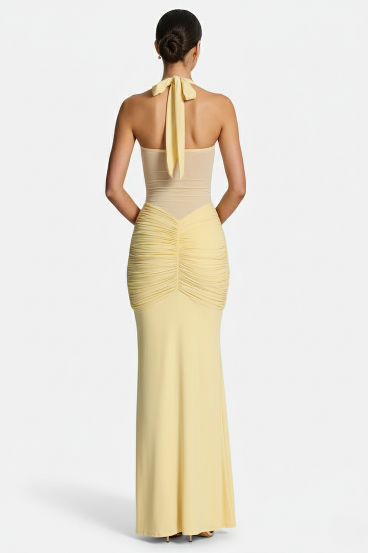 Elise Mode Halter Avondjurk in Yellow