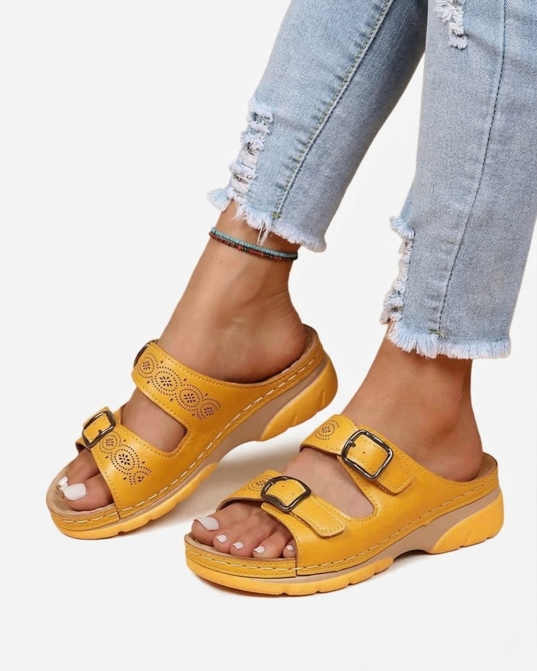 EliseMode Dames Lage Sleehak Slippers Dubbele Gesp
