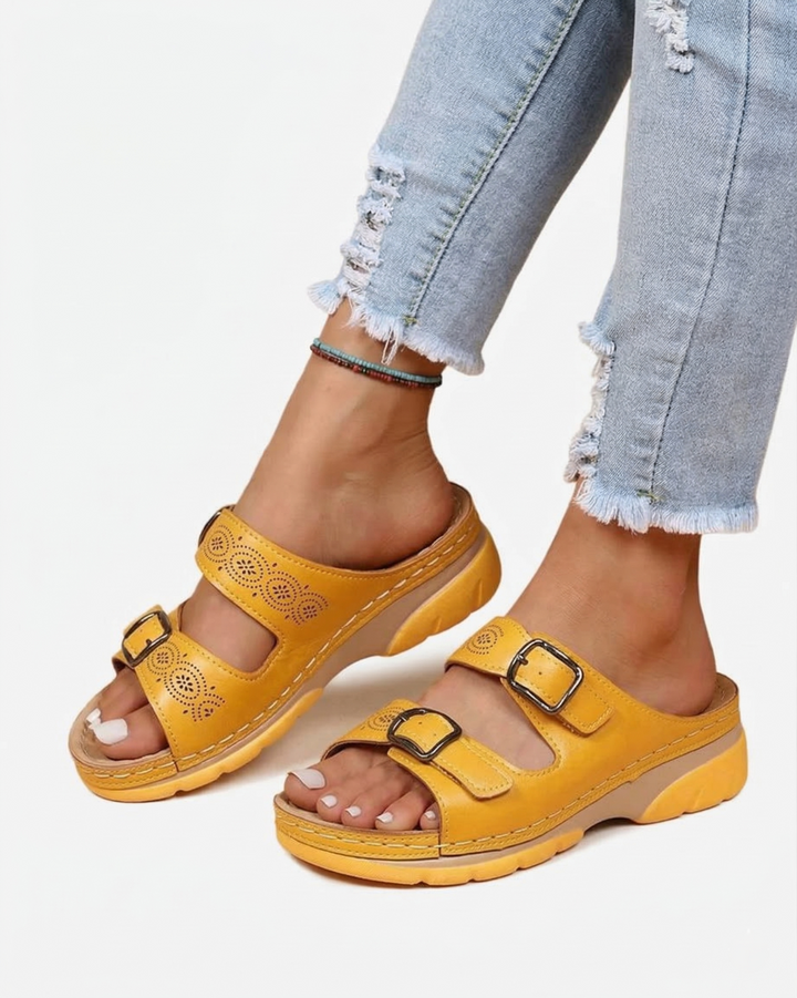 EliseMode Dames Lage Sleehak Slippers Dubbele Gesp