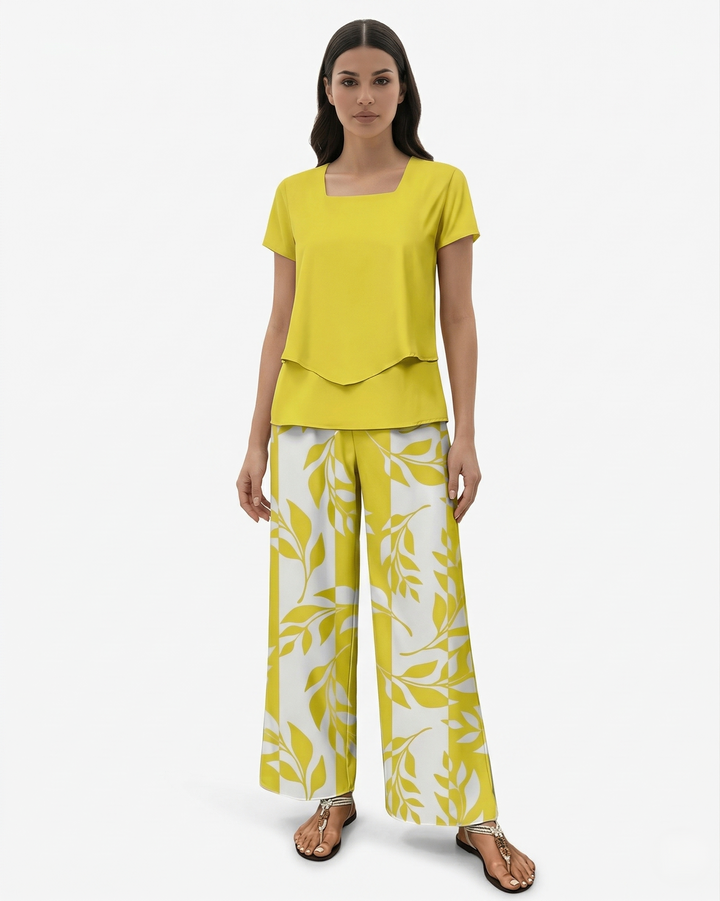 Elise Mode Dames Geprinte Set Relaxed Fit in Geel