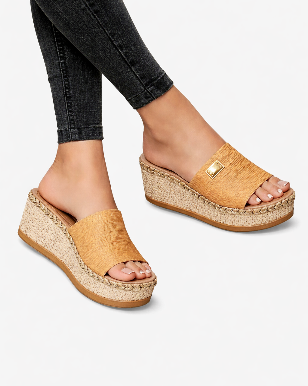 EliseMode Dames Espadrille Platform Instappers Sleehak in Geel