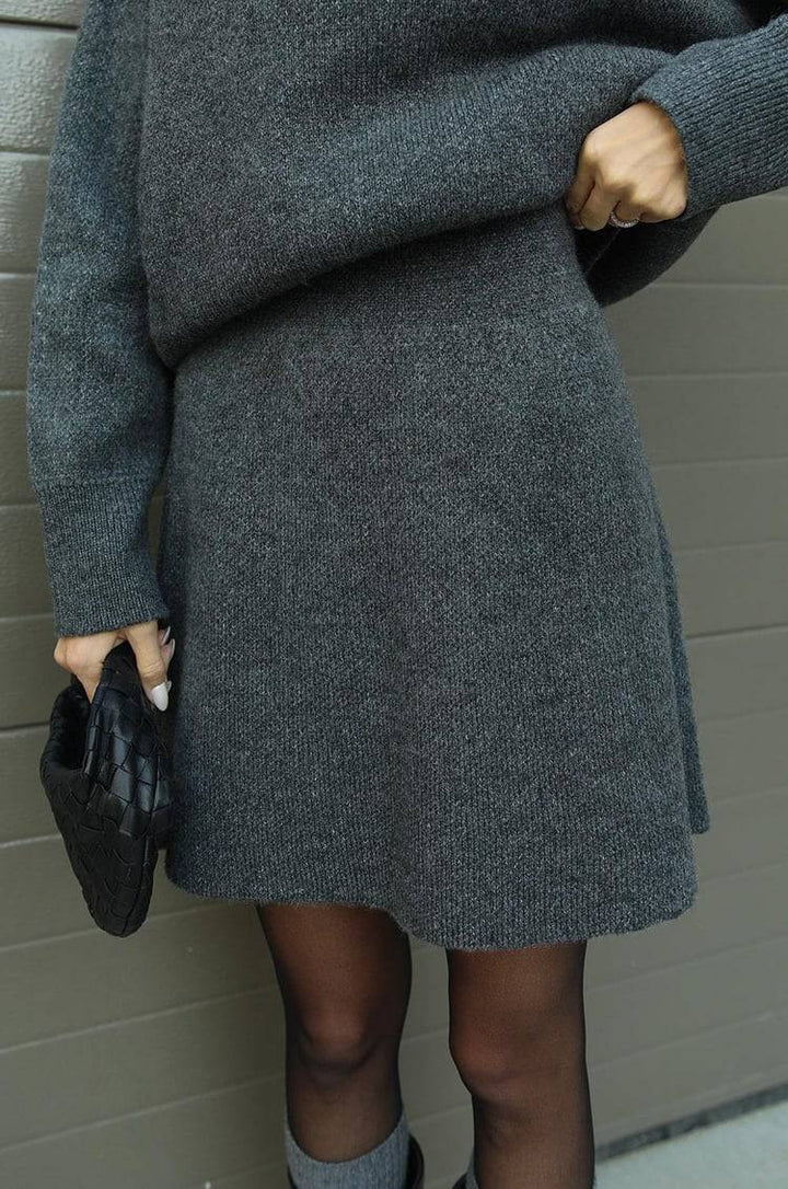 Elise Mode Dames Oversized Gebreide Set met Minirok