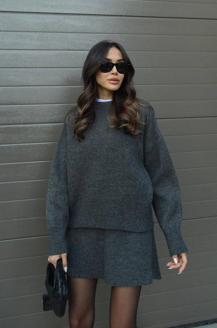 Elise Mode Dames Oversized Gebreide Set met Minirok
