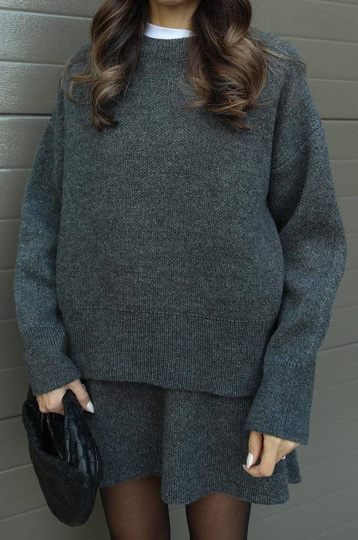 Elise Mode Dames Oversized Gebreide Set met Minirok