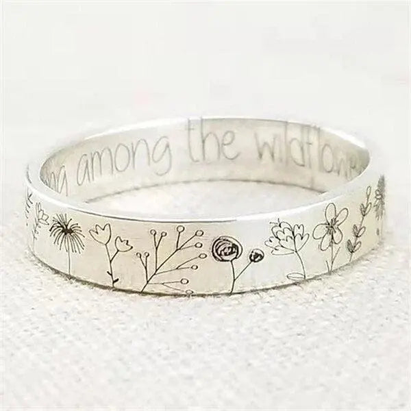 Elise Mode Dames Gegraveerde Ring met Wilde Bloemen in Zilver