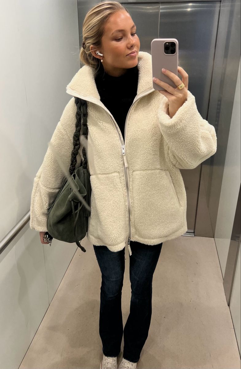 Elise Mode Dames Oversized Teddy Jas met Rits