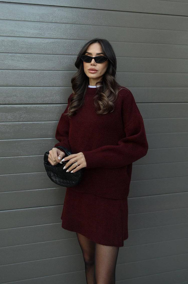 Elise Mode Dames Oversized Gebreide Set met Minirok