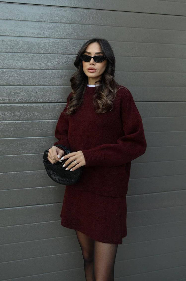 Elise Mode Dames Oversized Gebreide Set met Minirok