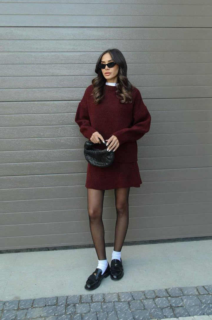 Elise Mode Dames Oversized Gebreide Set met Minirok