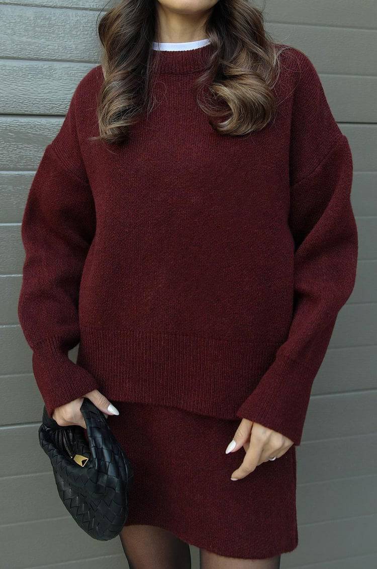 Elise Mode Dames Oversized Gebreide Set met Minirok