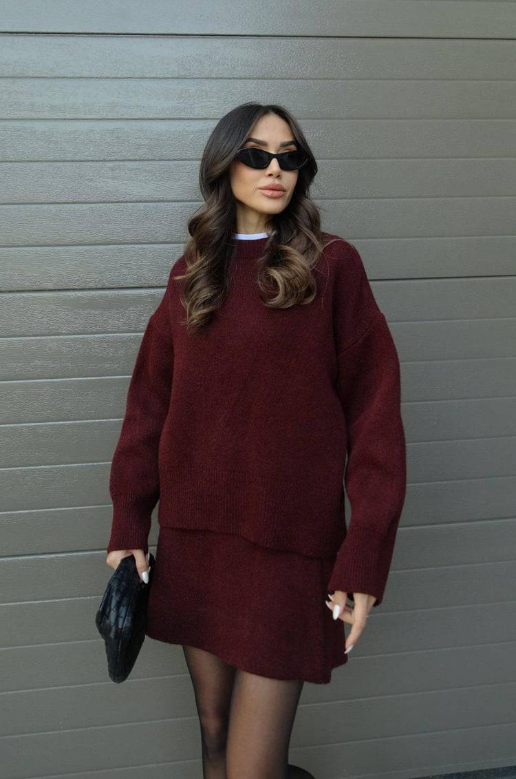 Elise Mode Dames Oversized Gebreide Set met Minirok