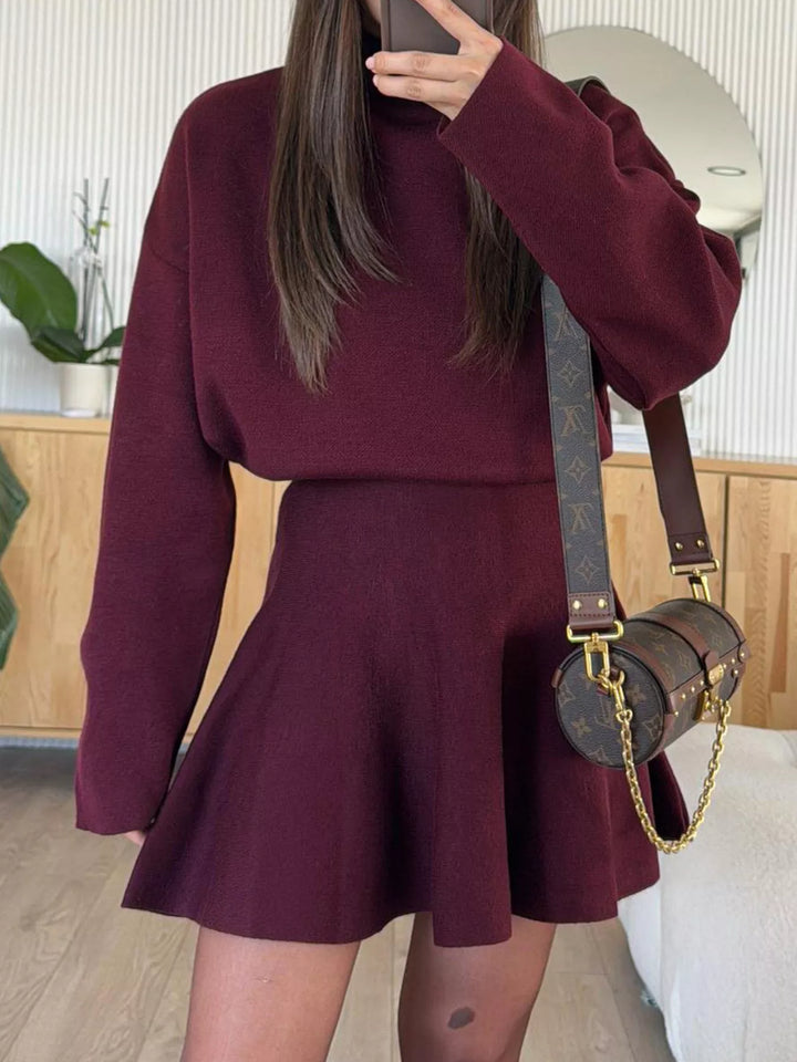 Elise Mode Dames Relaxed Mini Truijurk Tweedelig in Bordeaux