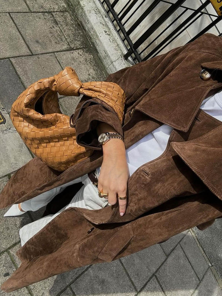 Elise Mode Dames Suède Trenchcoat met Ceintuur