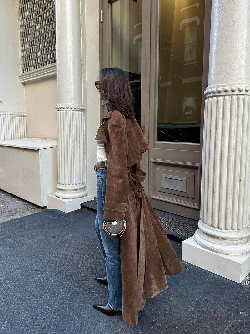 Elise Mode Dames Suède Trenchcoat met Ceintuur