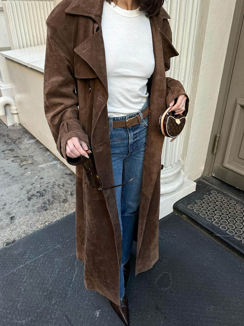 Elise Mode Dames Suède Trenchcoat met Ceintuur
