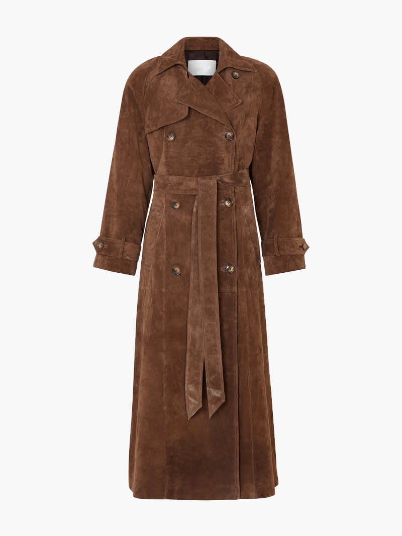 Elise Mode Dames Suède Trenchcoat met Ceintuur