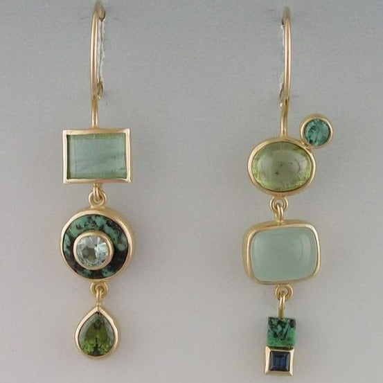 Elise Mode Dames Asymmetrische Oorhangers met Groene Stenen in Groen