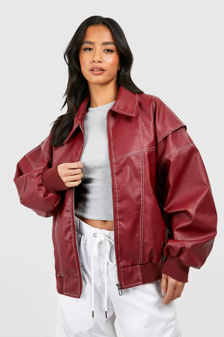 Elise Mode Dames Oversized Bomberjack Leren Look