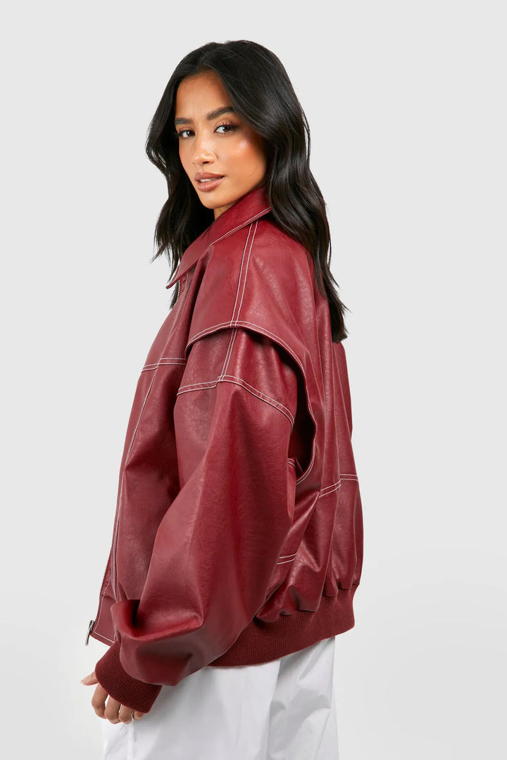 Elise Mode Dames Oversized Bomberjack Leren Look