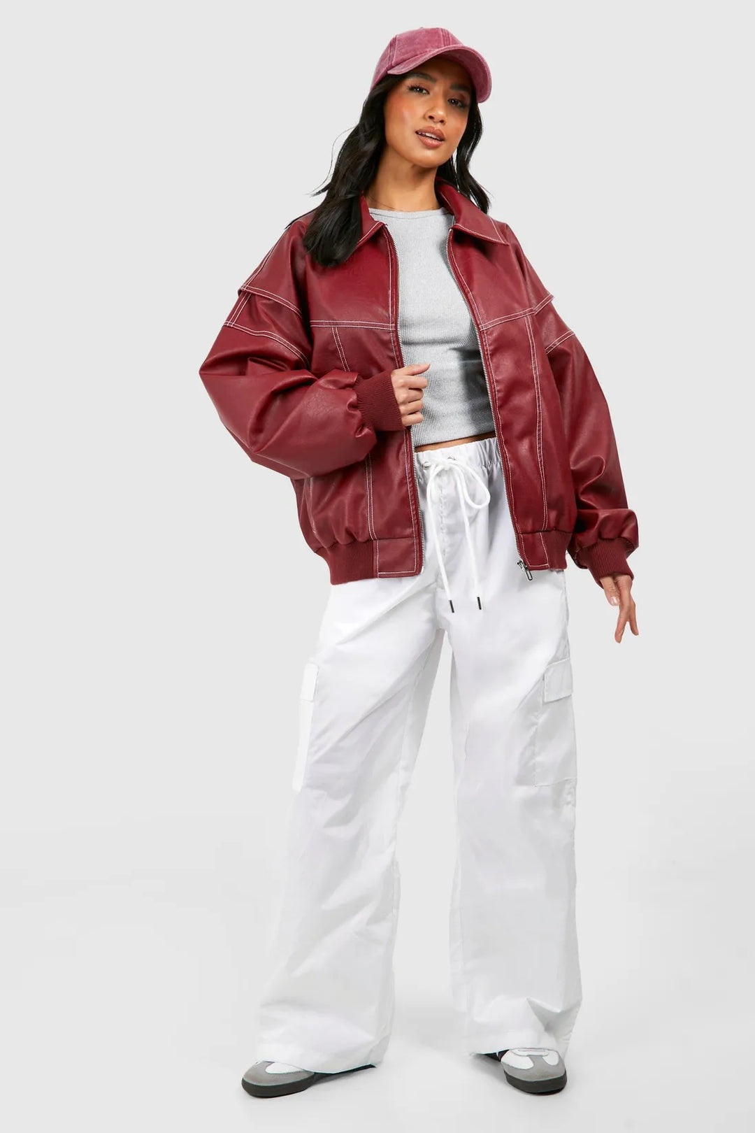Elise Mode Dames Oversized Bomberjack Leren Look