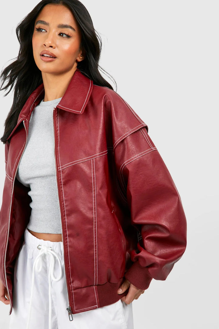 Elise Mode Dames Oversized Bomberjack Leren Look