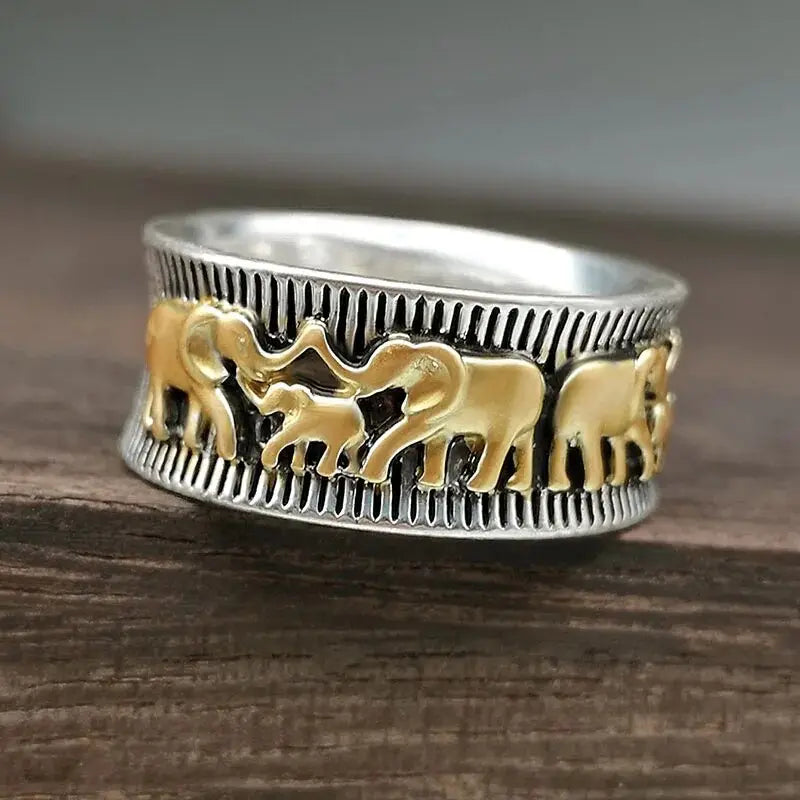 Elise Mode Dames Brede Ring met Olifanten in Goud