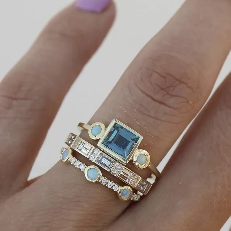 Elise Mode Dames Vintage Ringenset met Blauwe Kristallen in Blauw