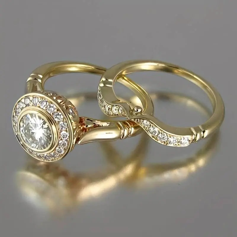 Elise Mode Dames Vintage Ringenset met Ronde Zirkonia in Goud