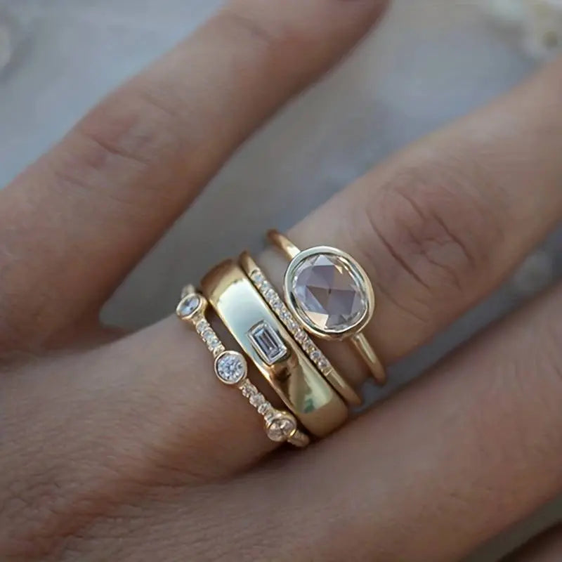 Elise Mode Dames Vintage Ringenset met Zirkonia in Goud