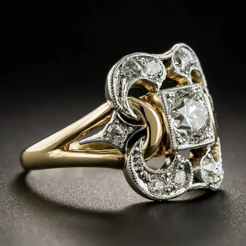 Elise Mode Dames Art Deco Ring met Zirkonia in Goud